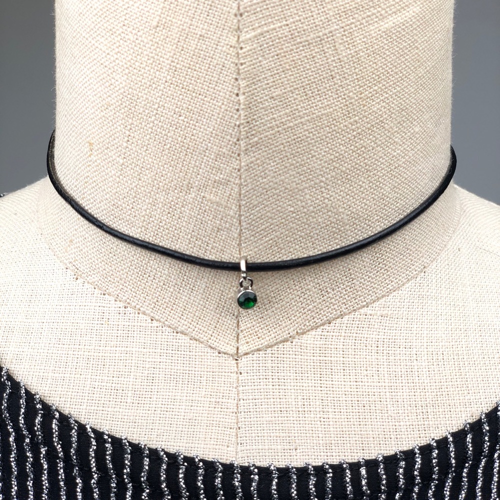 May "Emerald" Birthstone Leather Choker Necklace
